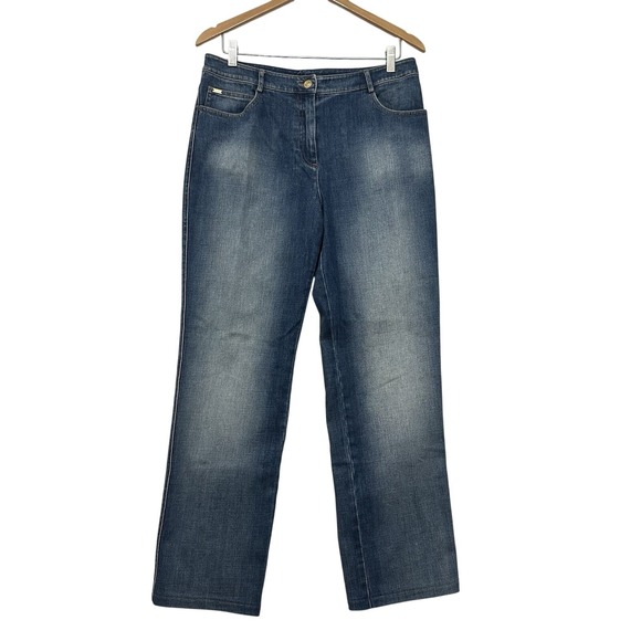 St. John Couture Women's 10 Mid-Rise Denim Straight Leg Jeans Embellished - Picture 1 of 16